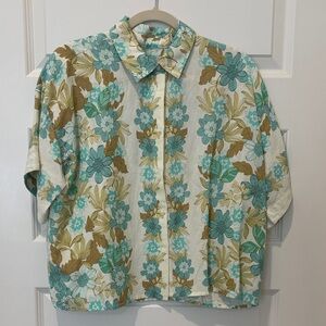 LOFT Teal and Cream Floral Blouse